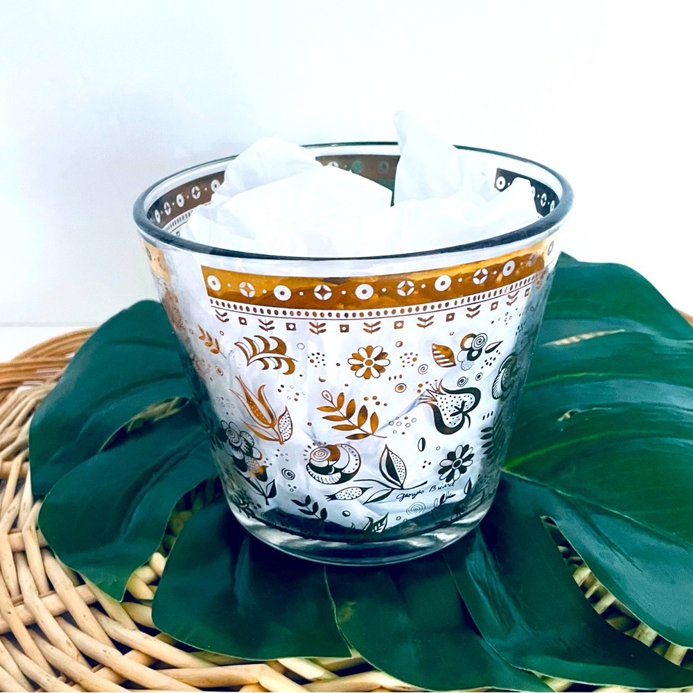 Vintage Ice Bucket Gold & Glass Bowl Mid-Century MCM Hollywood Regency Barware - Picture 4 of 15